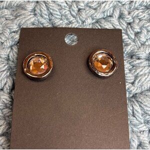 Round Gunmetal Stud Earrings Clear Rhinestones 0.5 inch